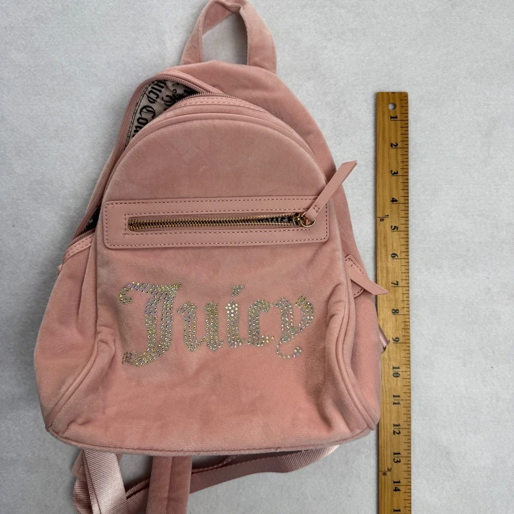 Juicy Couture Pink Velour Mini Backpack Rhinestone Logo‎ Adjustable Straps Y2K